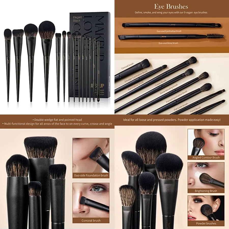 

Makeup Brushes Set Make up Brushes 14Pcs Black Kabuki Foundation Eyeshadow Contour Concealer Powder Eyeliner Crease Eyebrow Blending Brush
