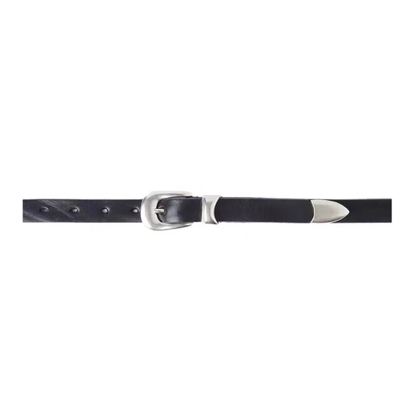 Momoluna Women Buckled Leather Belt Black 2 Cm Belt