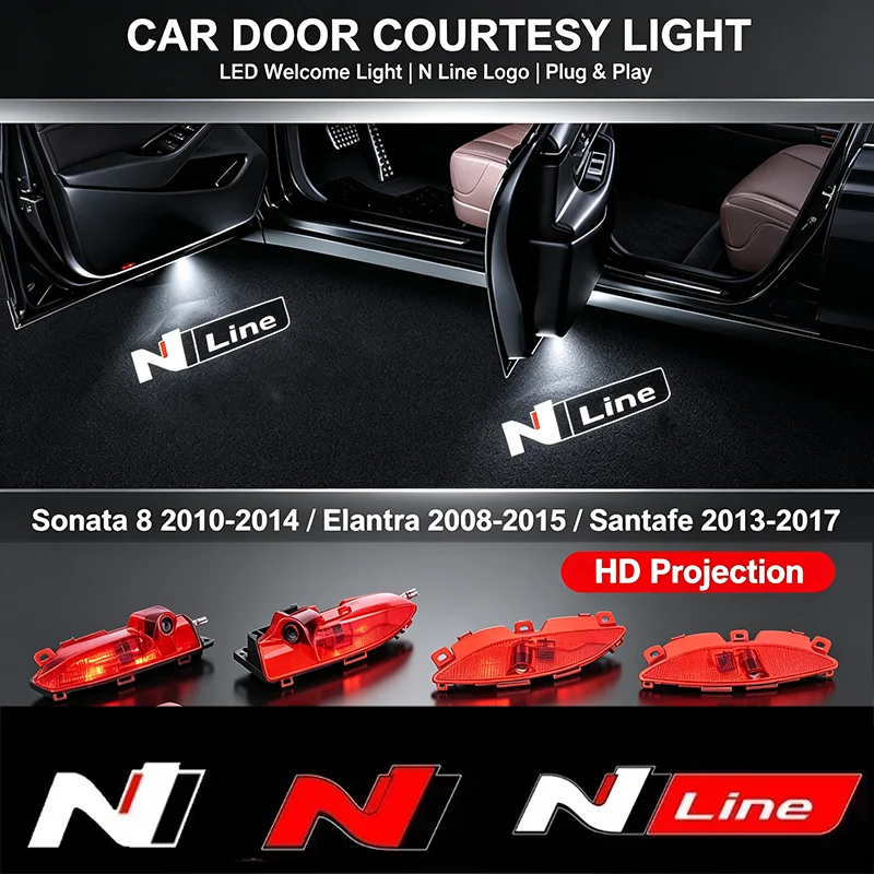 2PCS/SET LED Car Door Welcome Lights for Hyundai N Nline ELANTRA SANTAFE Sonata 2010 2013 2015 2017 Ghost Shadow Projector Lamp