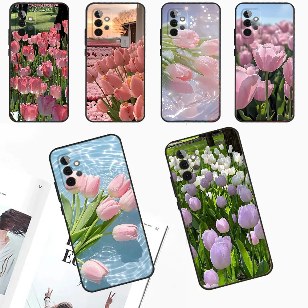 

Tulip Phone Case For Samsung Galaxy A13,A21s,A22,A31,A32,A52,A53,A71,A80,A91 Soft Black Phone Cover