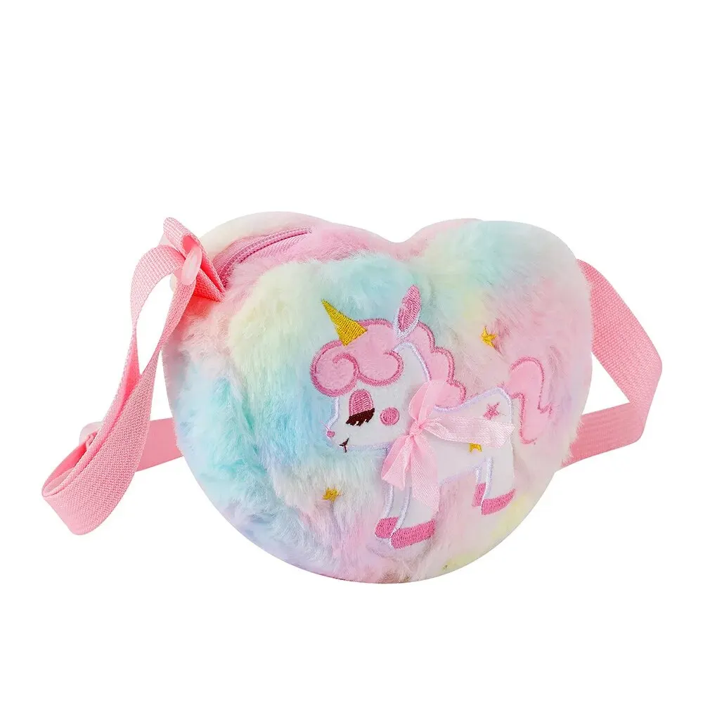 Cute Unicorn For Girls Plush Heart Zipper Shoulder Bag Messenger Bag Coin Purse Wallet Crossbody Bag Kids Gift Small Backpack