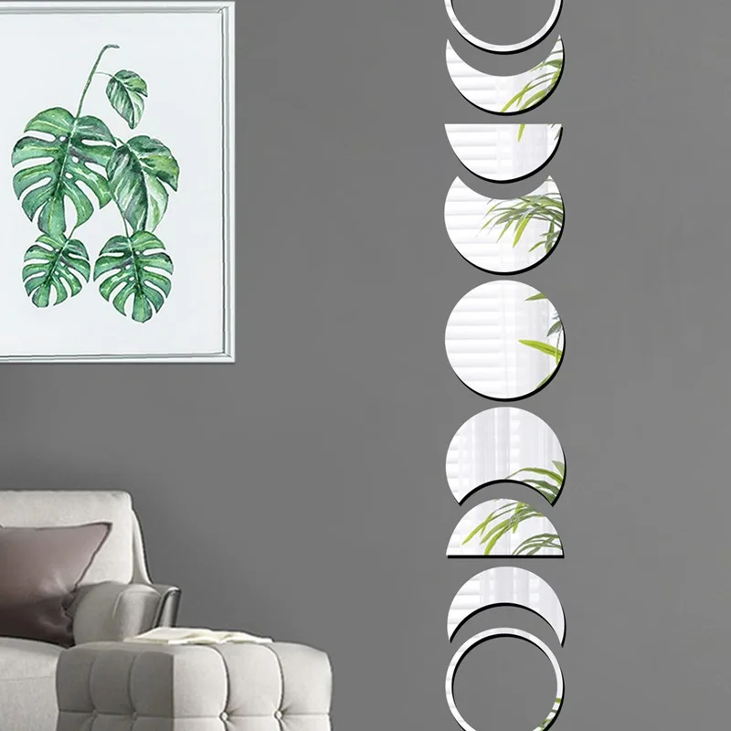 9pcs/set Acrylic Moon Shaped Mirror Wall Stickers Moon Cycle Change Lunar Eclipse Decorative Wall Mirror Art Home Decoration
