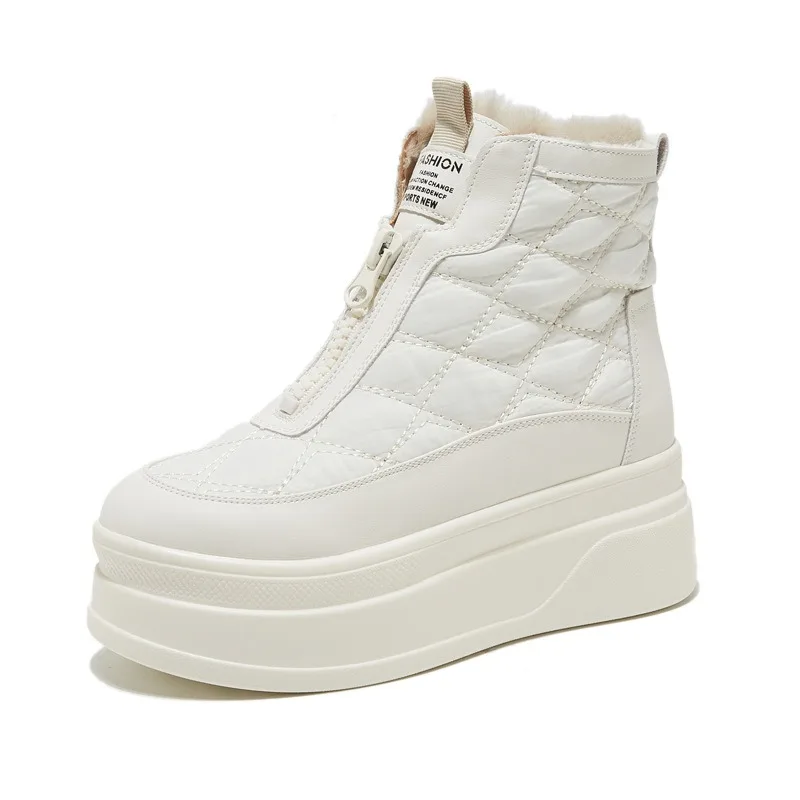 

Женские зимние ботинки на платформе 6 см, белые, черные непромокаемые ботильоны с теплой изоляцией и нечеткой подкладкой, водонепроницаемые, удобные