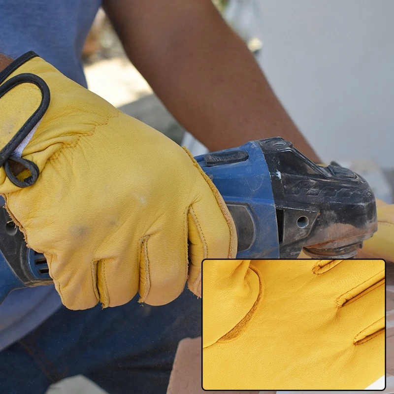 Men Work Gloves Soft Sheepskin Driver Hunting Driving Farm Garden Welding Security Protection Safety Mechanic Glove
