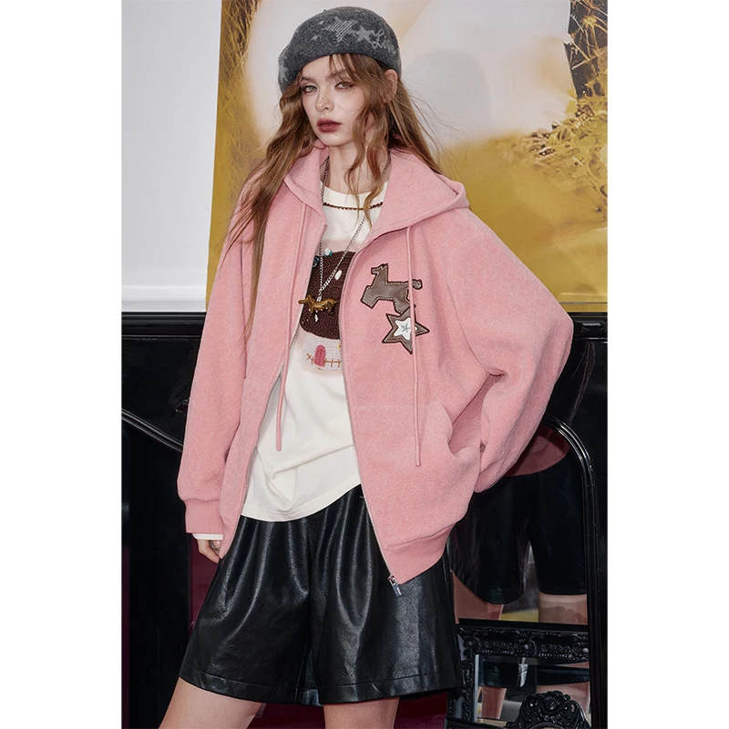 ELFSACK 2025 الخريف الوافدين الجدد عادية Y2K على شكل قلب الملمس ستار نمط مقنعين الرباط سترة للمرأة