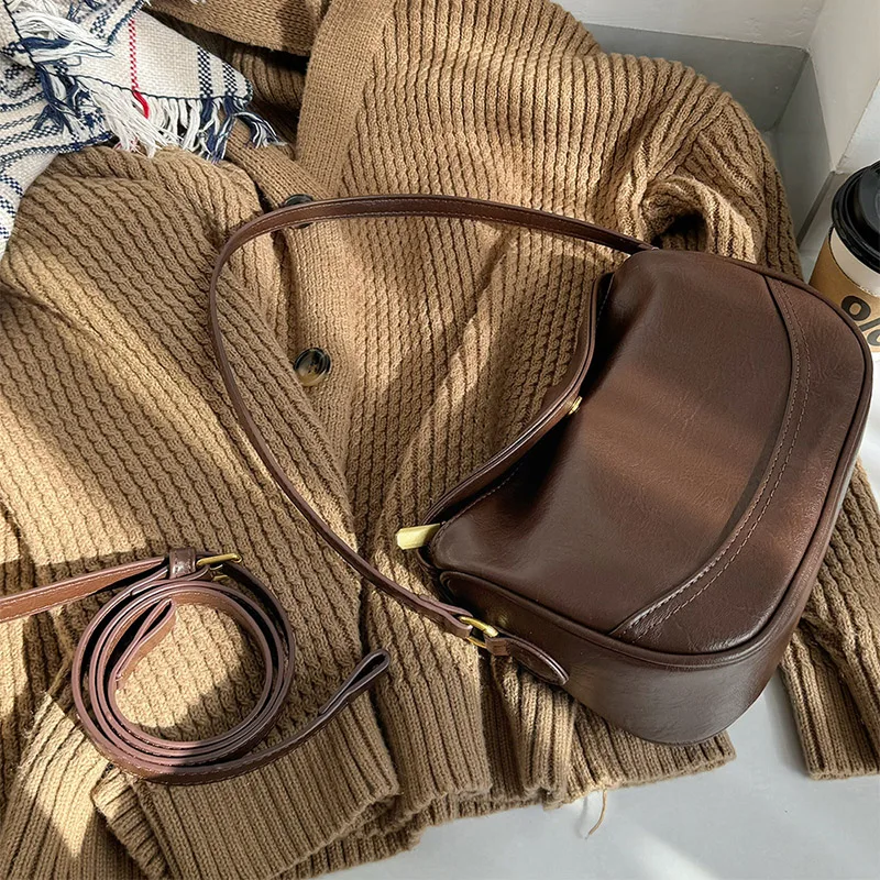 

New Fashion Vintage Women's Shoulder Bag Designer Luxury Multifunctional Off-Road Dumpling Bag Commuter PU Leather Off-Road Bag