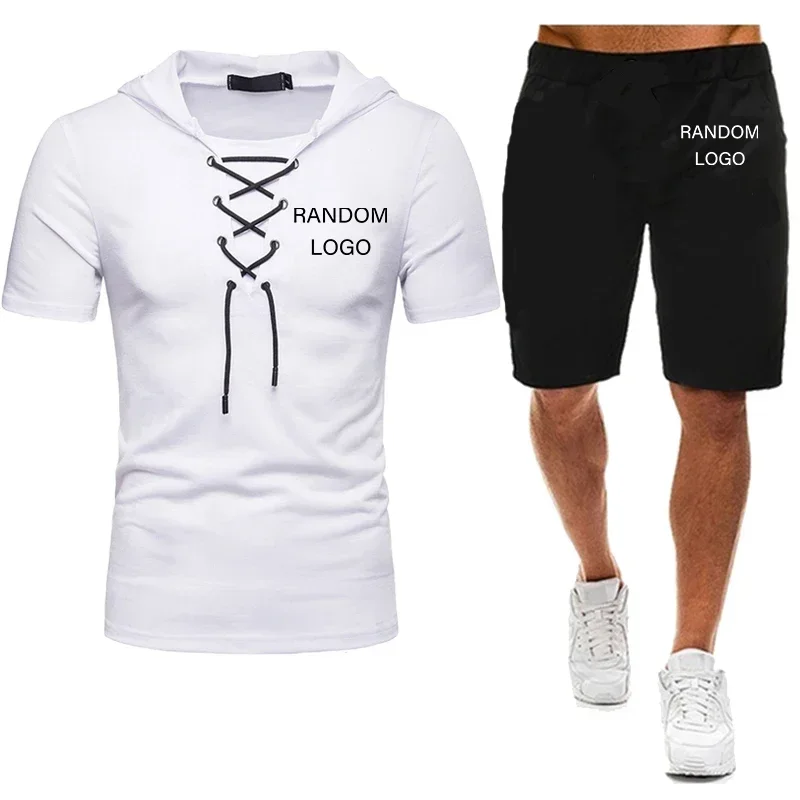 

Men's Hooded T-shirt Shorts Set Random Pattern Short Sleeve Shorts 2pcs Fashion Printed Causal Summer Clothing