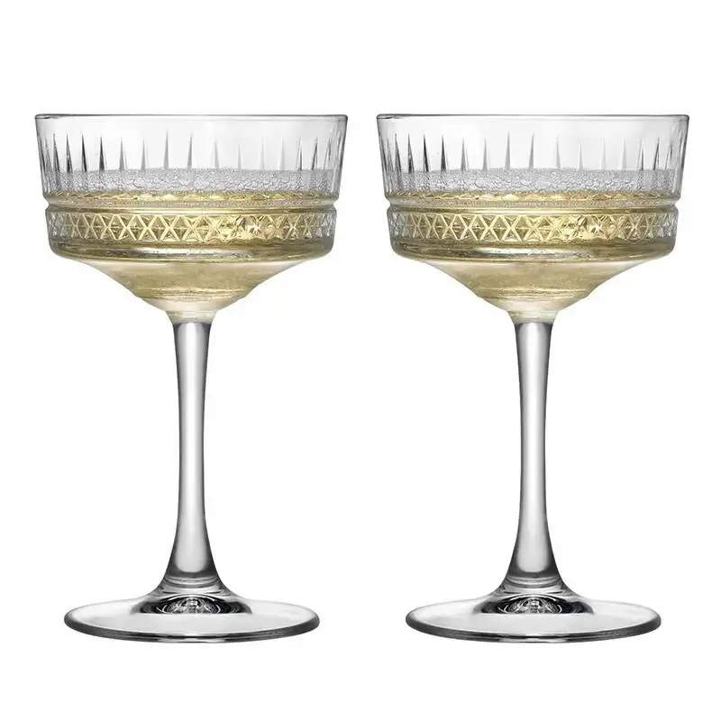 2 Pcs Carved Martini Glasses Cocktail Goblet Old-fashioned Party Glassware Wine Drink Cup Ancient Wedding Champagne Coupes Glass