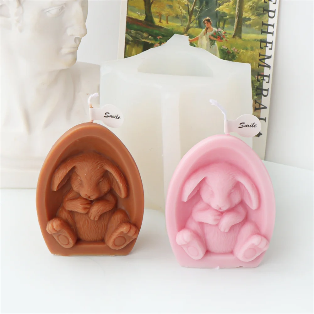 Half-egg Sleeping Egg Budding Hare Mold 3D Bunny Rabbit Silicone Egg Candle Mold Rabbits Fragrance Decoration