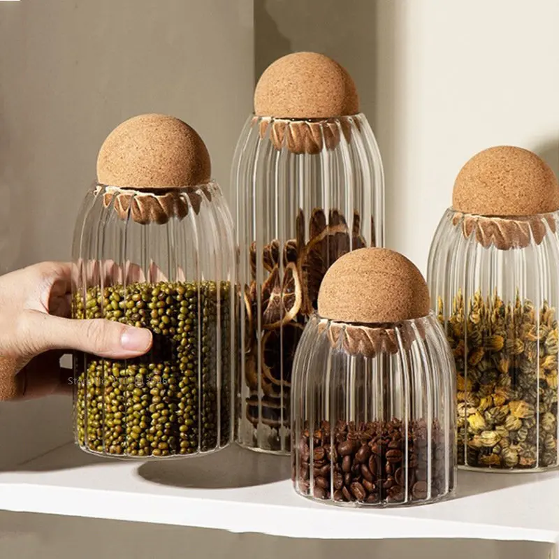 Ball Cork Lead-free Glass Jar with Lid Bottle Storage Tank Sealed Tea Cans Cereals Transparent Storage Jars Coffee Contains