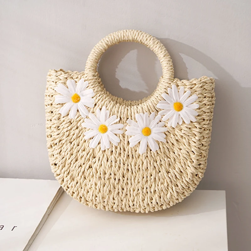 Straw Woven Handbags For Women Handmade Travel Seaside Beach Bag Summer New Handle Bucket Bag Basket Bolsa