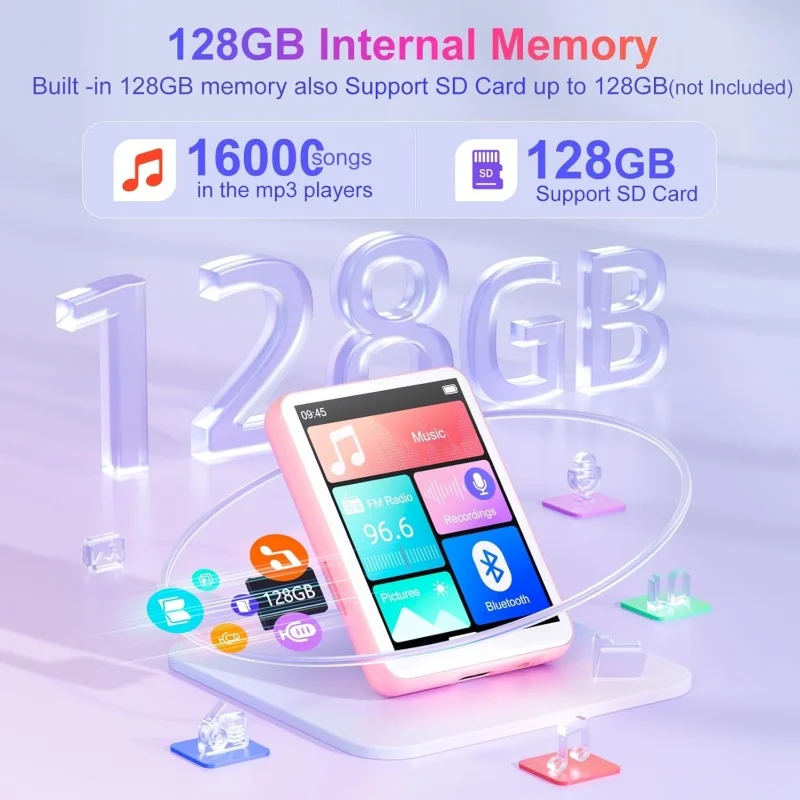 Pemutar MP3 Bluetooth 5.4 128GB, Pemutar MP3 Portabel dengan Speaker, Walkman Layar Sentuh 2.4'', Pemutar Musik HiFi untuk Anak-anak, FM Rad