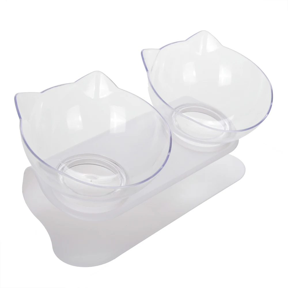 Cute Cat Ear Double Bowls for Cats Food and Water Raised Stand Kitten Feeding Bowl Cervical Protection Anti-Slip Pet Supplies