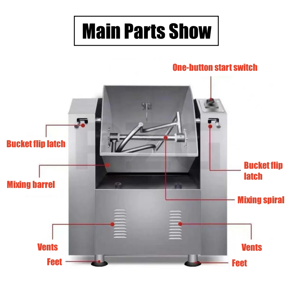 15kg 25kg 50kg Dough Mixer Machine StainlessSteel Horizontal Spiral Bread Dough Mixer Maker Flour Mixer For Biscuit Dough Mixing