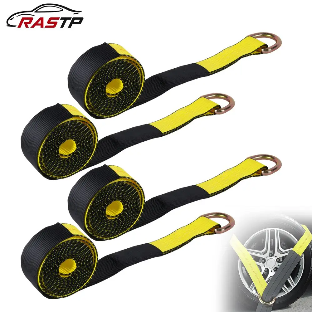 

RASTP-4pieces 12ft Lasso Strap Tire Wheel Tie Down Flatbed Tow For Easily Trailer Truck, SUV, Jeep or Sports Car BTD053