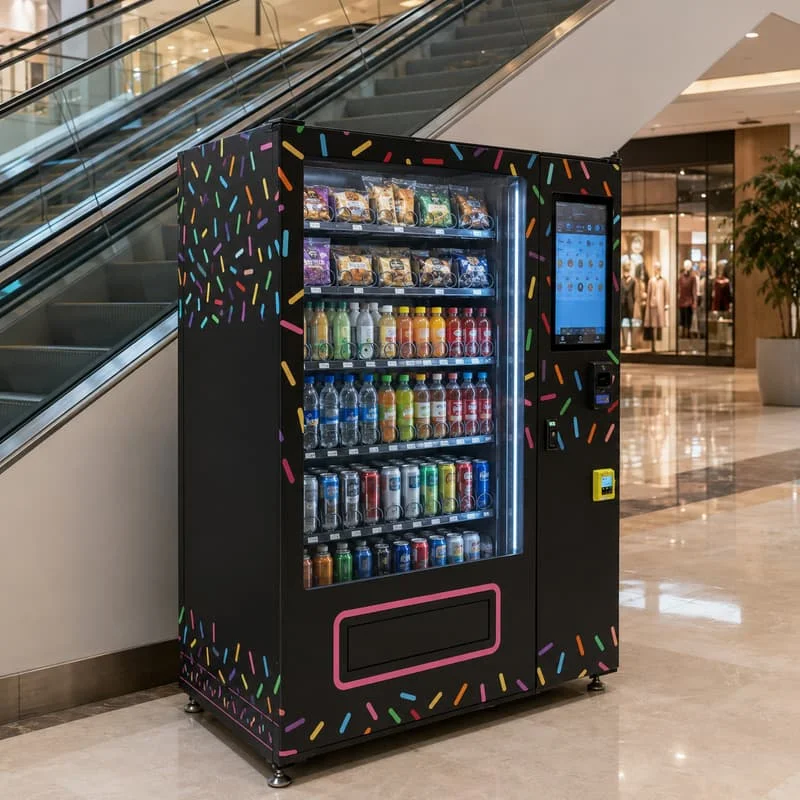 Practical Self Service Snack and Drink Retail Kiosk with Customized Configuration and Energy Saving Refrigerated Storage