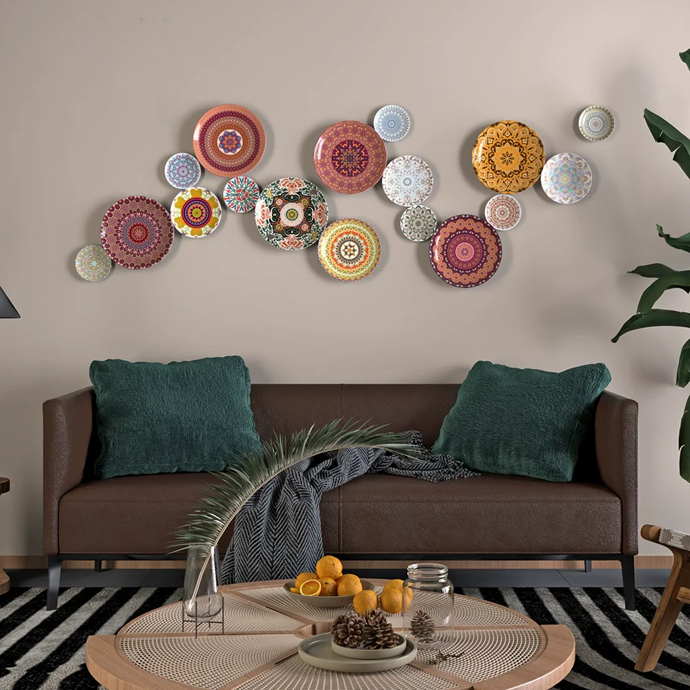 New trend ceramic decoration hanging plate, ethnic style, Western style restaurant wall decoration combination and display plate