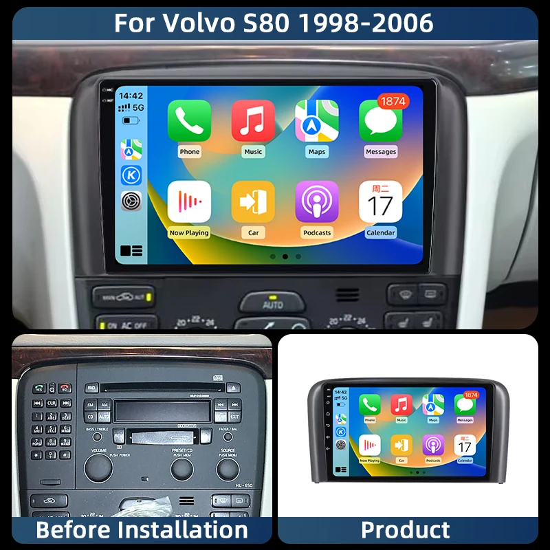 راديو السيارة أندرويد 16 لفولفو S80 1998 1999 2000 2001 2002 2003 2004 2005 2006 الملاحة لتحديد المواقع مشغل وسائط متعددة ستيريو carplay #5