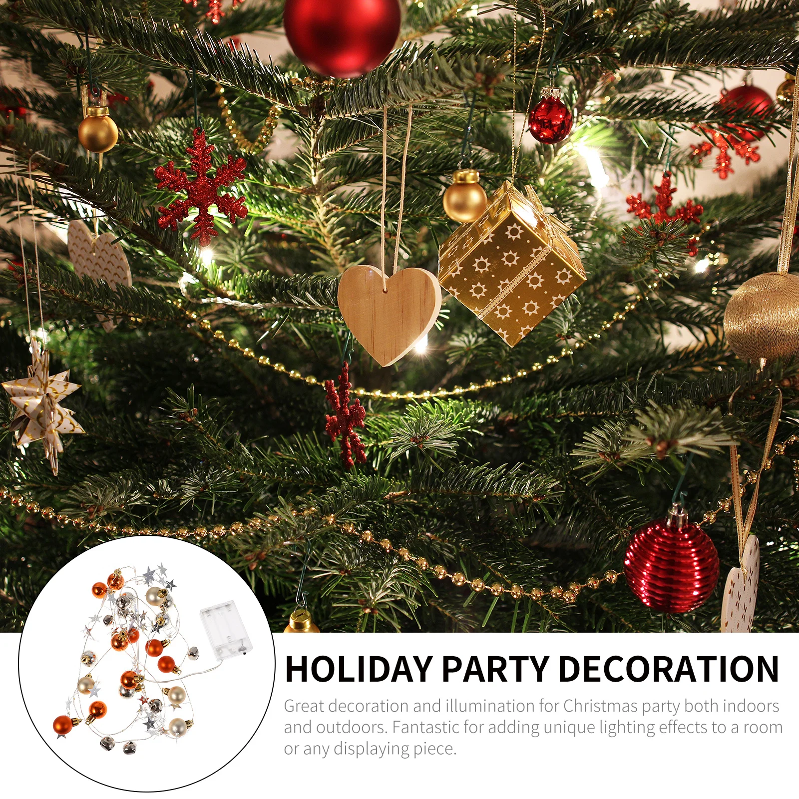 1 قطعة عيد الميلاد الكرة جرس سلسلة ضوء 20 المصابيح معلقة الديكور الدافئة الأبيض لقضاء عطلة حفلة حديقة شجرة عيد الميلاد سلسلة ضوء #3