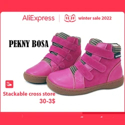 Botas PEKNY BOSA, zapatos descalzos para niños, zapatos de cuero genuino para niños, botas para niñas, botines con punta ancha, zapatos de fondo suave para niños