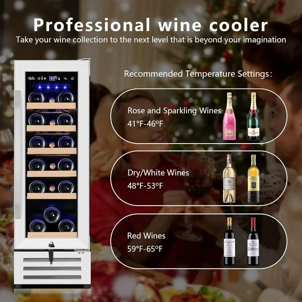 18Bottles Wine Cooler with Upgraded Compressor,Mini Wine Fridge,Glass Door and Safety Lock,Built-in Undercounter or Freestanding