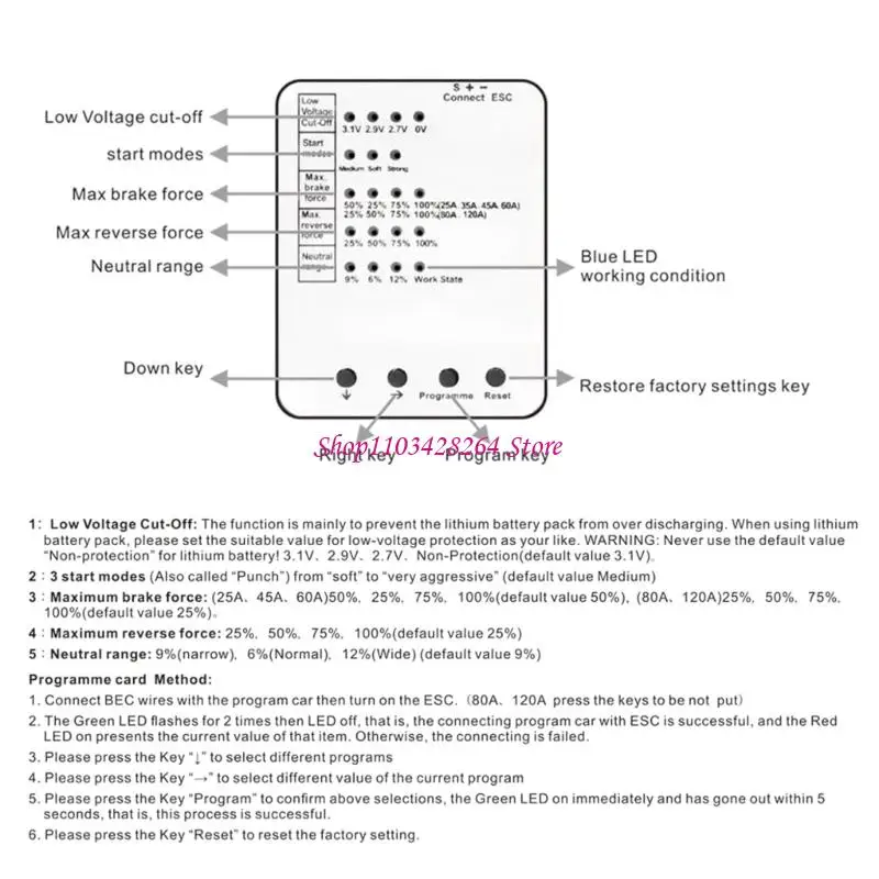 Brushless ESC Configuration Card Including Low Electric & Neutral Settings for Surpass & Ser