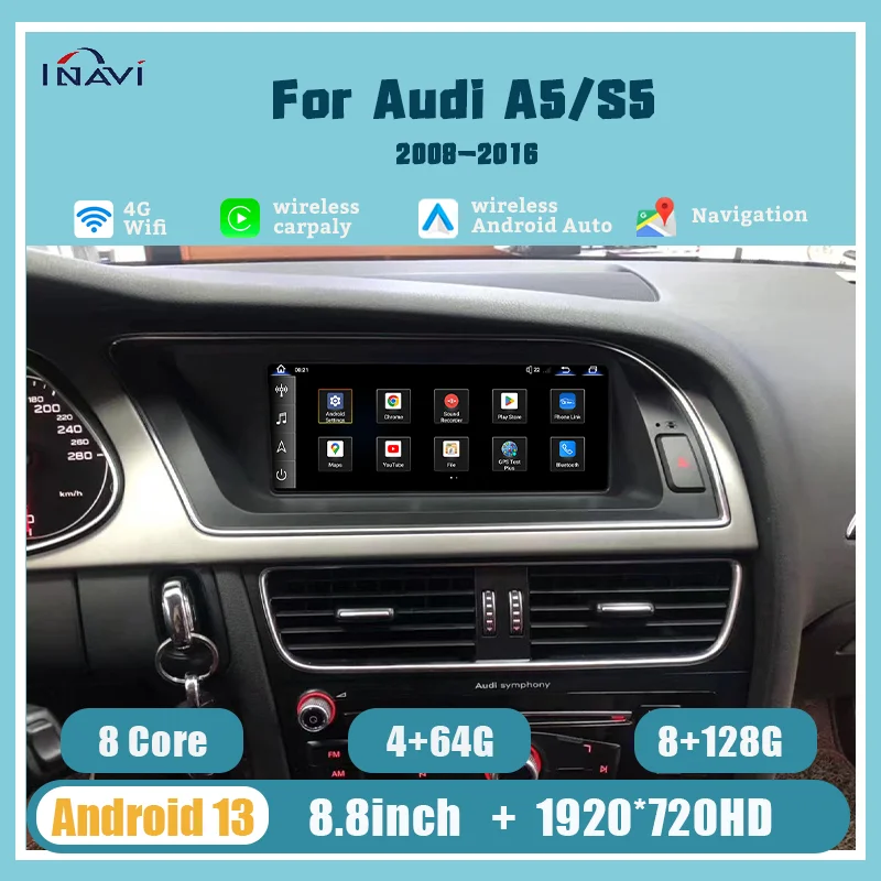 

8.8inch For Audi A5/S5 2008-2016 GPS Navigation Carplay Aadriod Auto Car Radio Multimedia 4G wifi Video Player OEM Menu