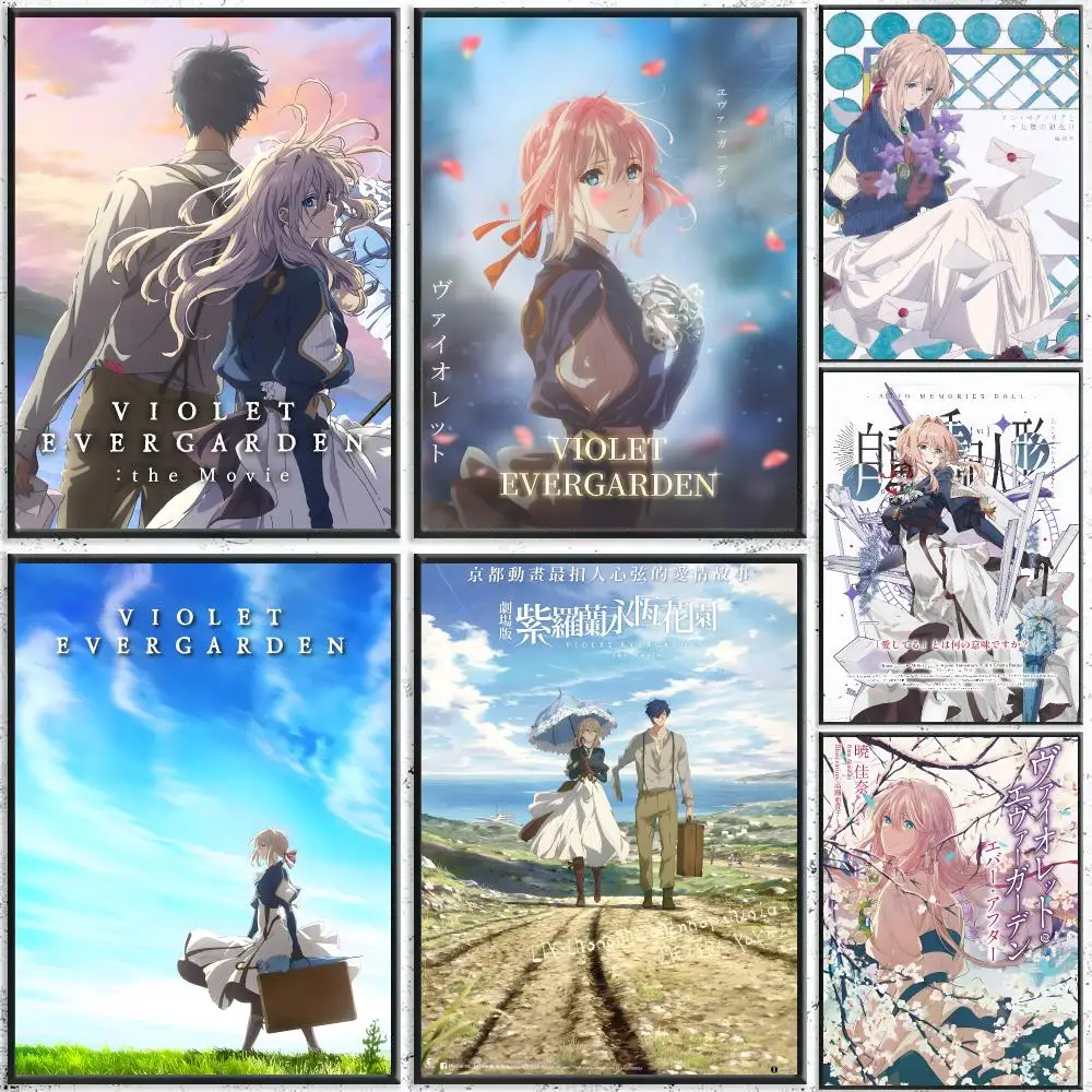 Anime Violet Evergarden Poster Self-Adhesive Waterproof Wall Stickers, Coffee Bar Home Wall Decor