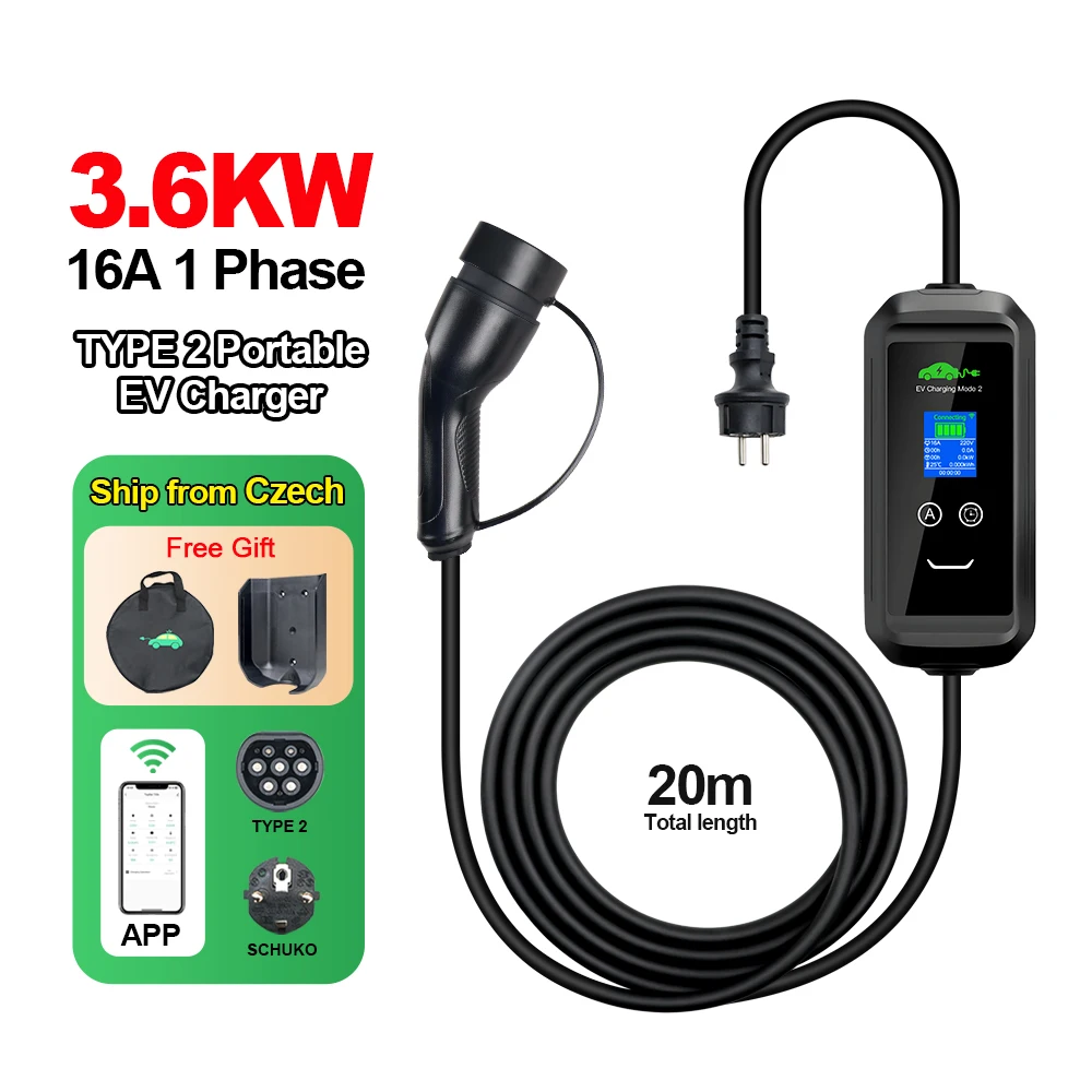 Moible 16A 3,6 kW EV-oplader Type 2 Timer 1-15 uur Tuya APP Wifi-bedieningsset Oplaadtijd Elektrisch voertuig PHEV Hybride auto's 20M