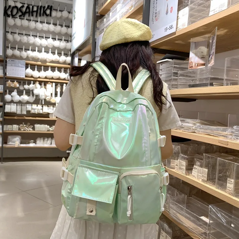 

Holographic Women All Match Schoolbags Y2k Aesthetic Harajuku Backpacks High-capacity Streetwear Backpack for College Students