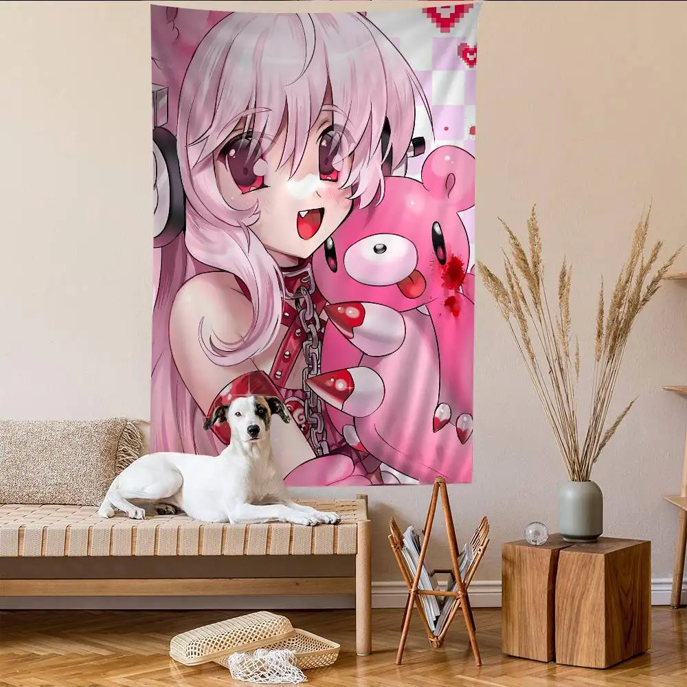 S-Super S-Sonico DIY Sticky Anime Tapestry Hippie Flower Wall Carpets Dorm Decor Cheap Hippie Wall Hanging