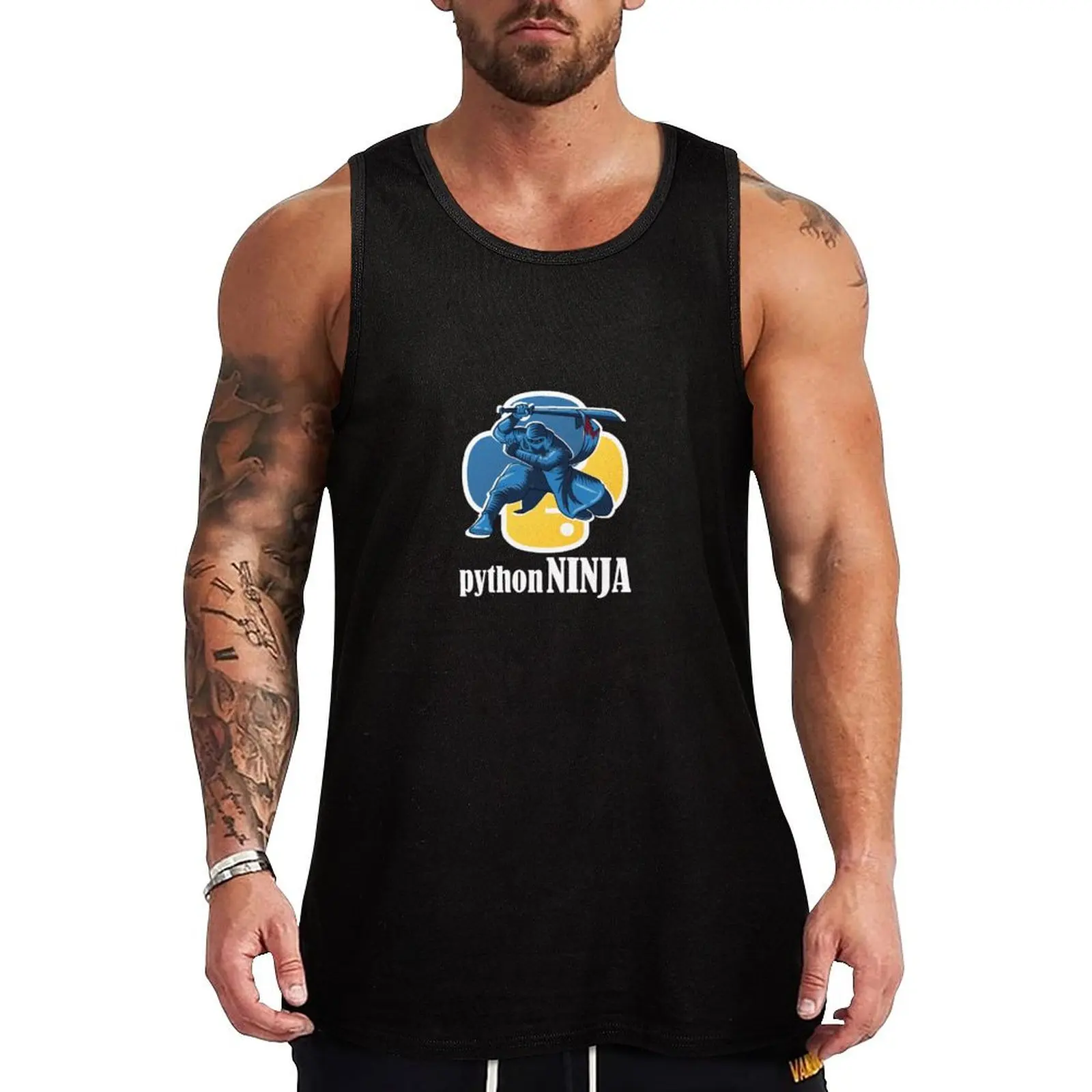 

Yellow Blue Python Hacker Ninja for Programmers Hackers Tank Top training weight vest gym for men men clothing