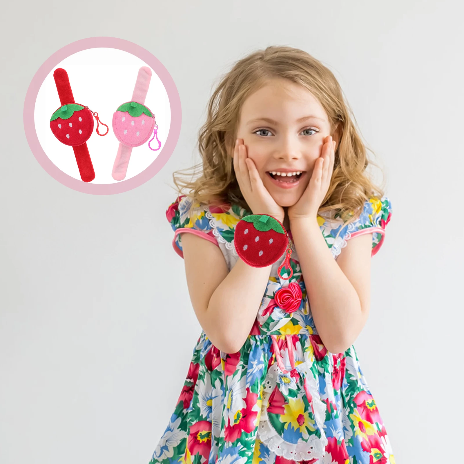 

2 Pcs Strawberry Pants Circle Slap Wrist Bracelets Fruit Themed Kids Wristbands Button