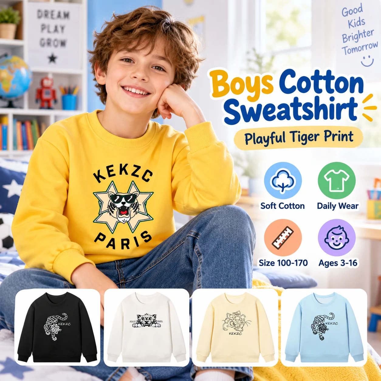 fashion baby boys sweatshirt winter clothing tiger Print Kids Long sleeves Cute cartoon pullover warm fall new child teen hoodie