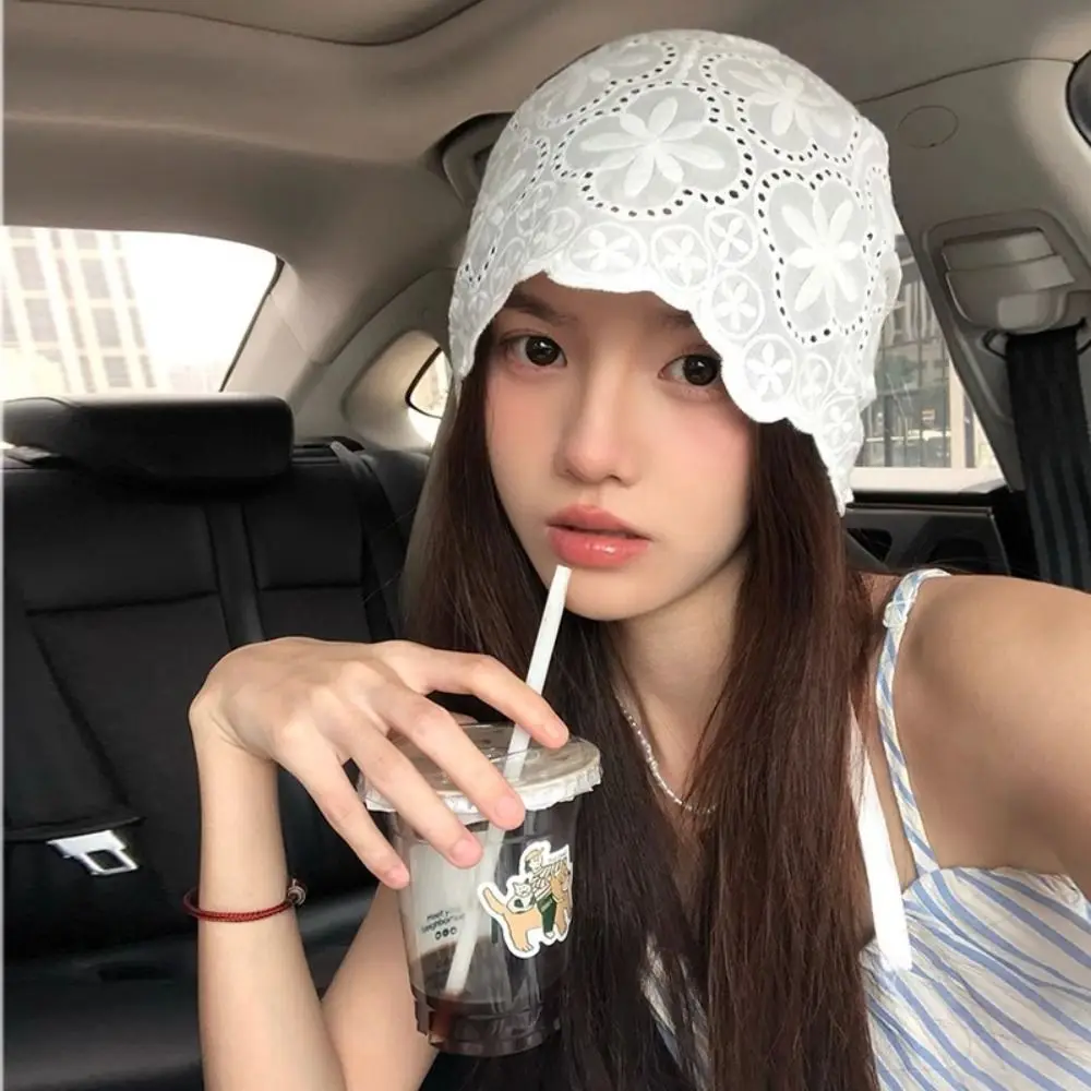 عارضة الجوف خارج المطرزة الدانتيل قبعة Y2k تنفس قبعة صغيرة فتاة حار الكورية نمط Skullcap في الهواء الطلق