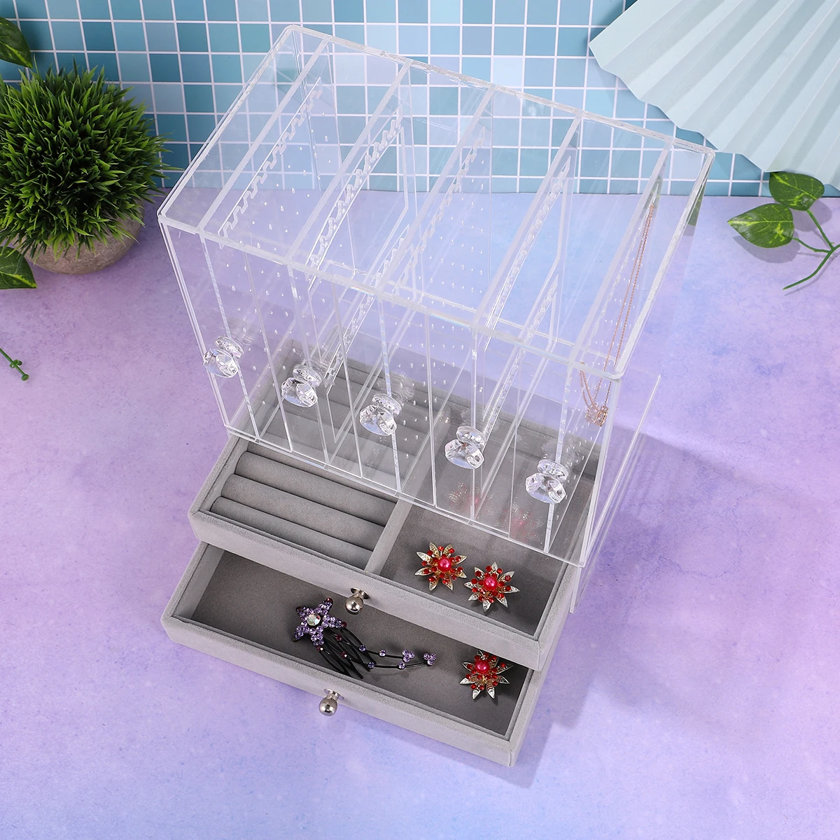 

High Capacity Acrylic Jewelry Display Box Necklace Organizer for Drawer Storage Holder