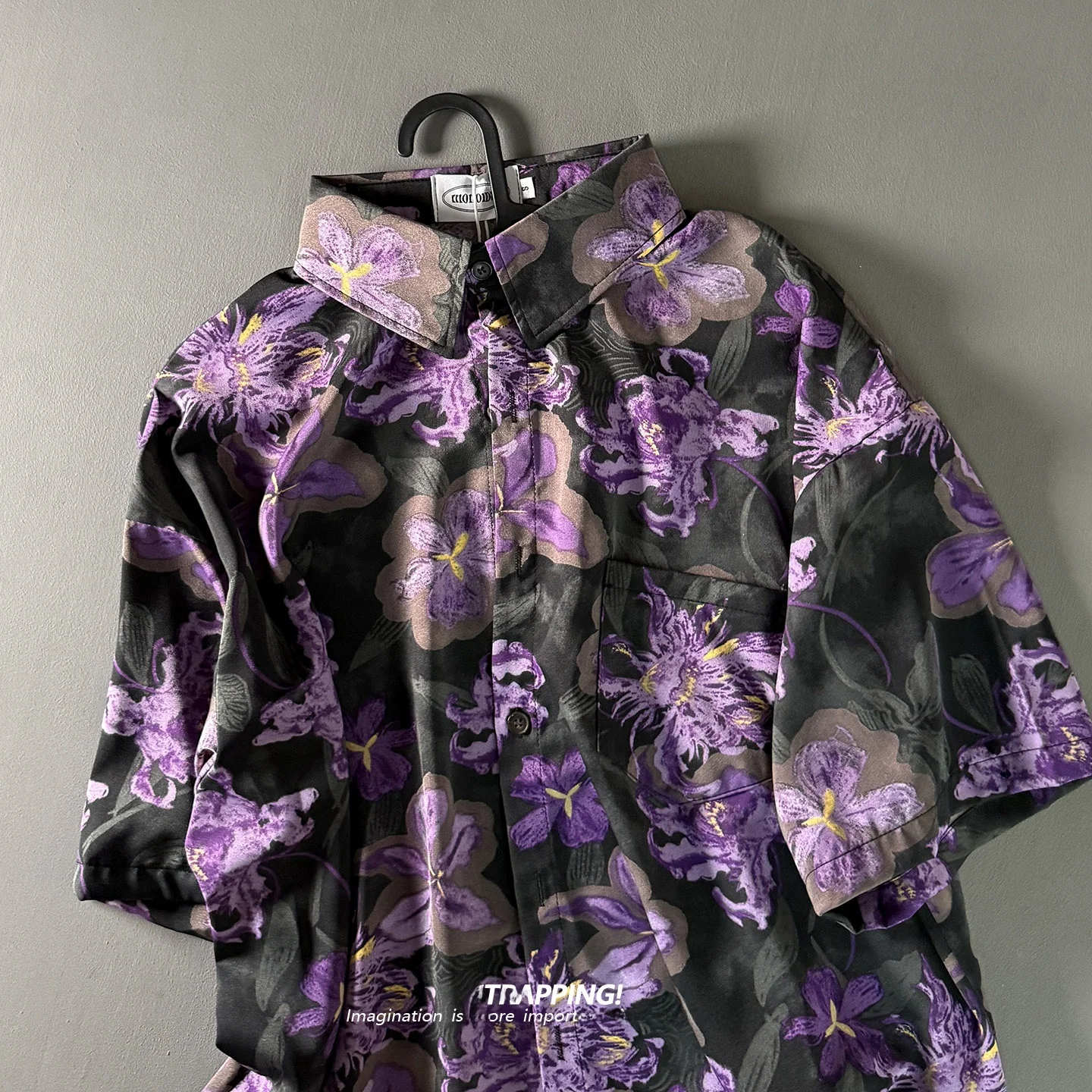 Strap Floral Print Short Sleeve Shirt Unisex Summer Hawaiian Retro Style Polyester Lightweight Casual Loose Fit Shirt