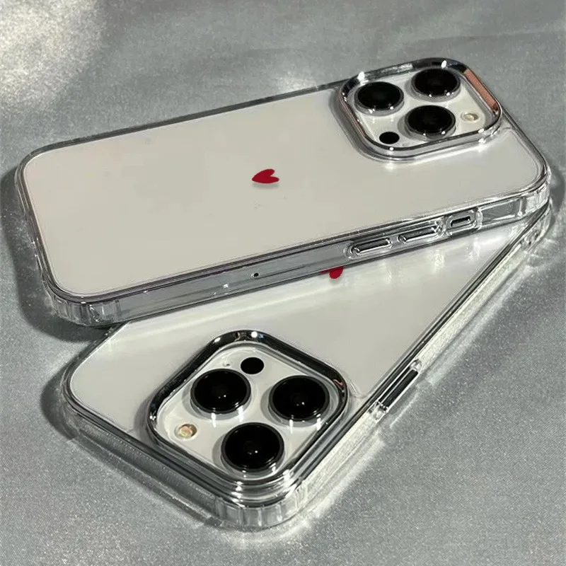 Funda minimalista de marco rojo con corazón para iPhone 11 12 13 14 15 16 17 Pro XR XS X 7 8 Plus SE2, transparente, a prueba de golpes 3