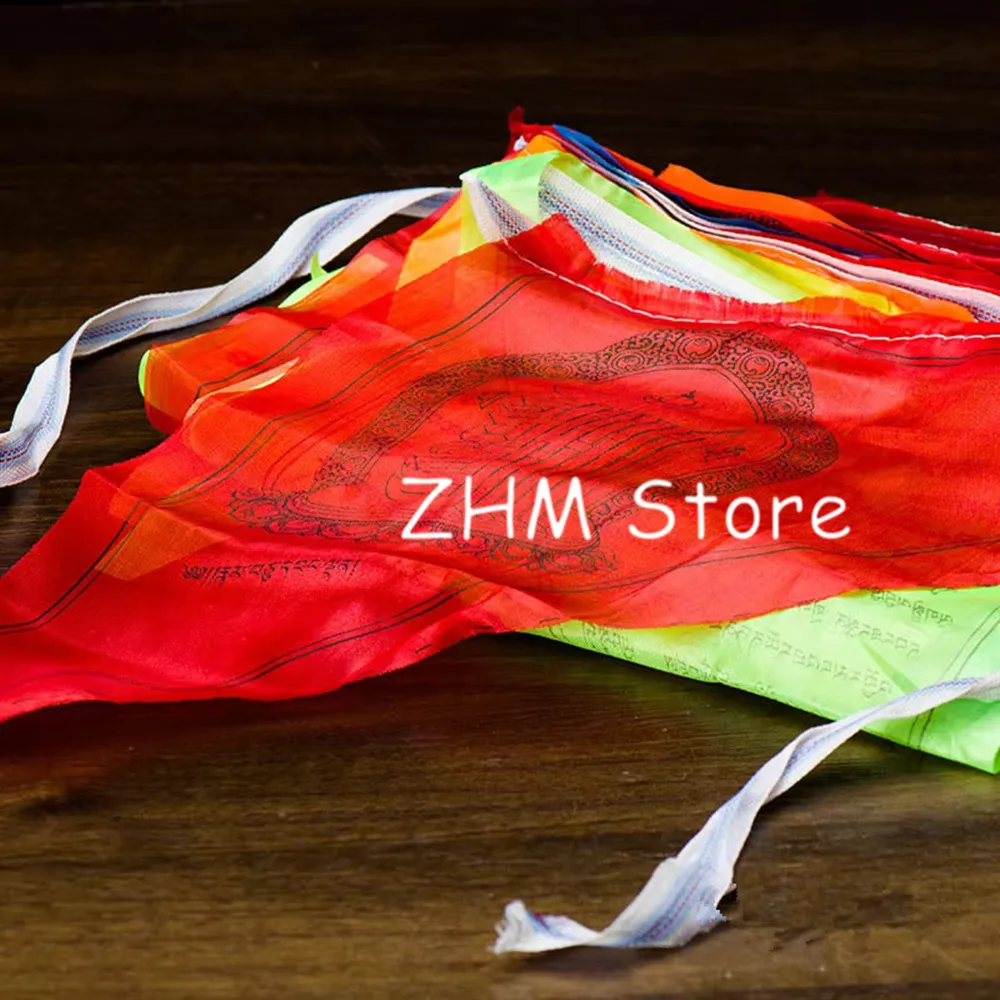 5 Colors Elements Silk Cloth Wind Horse Tibetan Buddhist Pennant,Hanging Decorate Clear Pattern 25pcs/string Prayer Flags