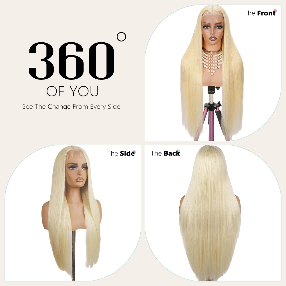 Halloween Long Anime Cosplay Wig 613 Blonde 200% Density 40 Inches 13x6 13x4 HD Transparent Lace Frontal Wig #613 Bone Straight Human Hair Wigs Blonde For Women Pre Plucked Brazilian Hair image 5