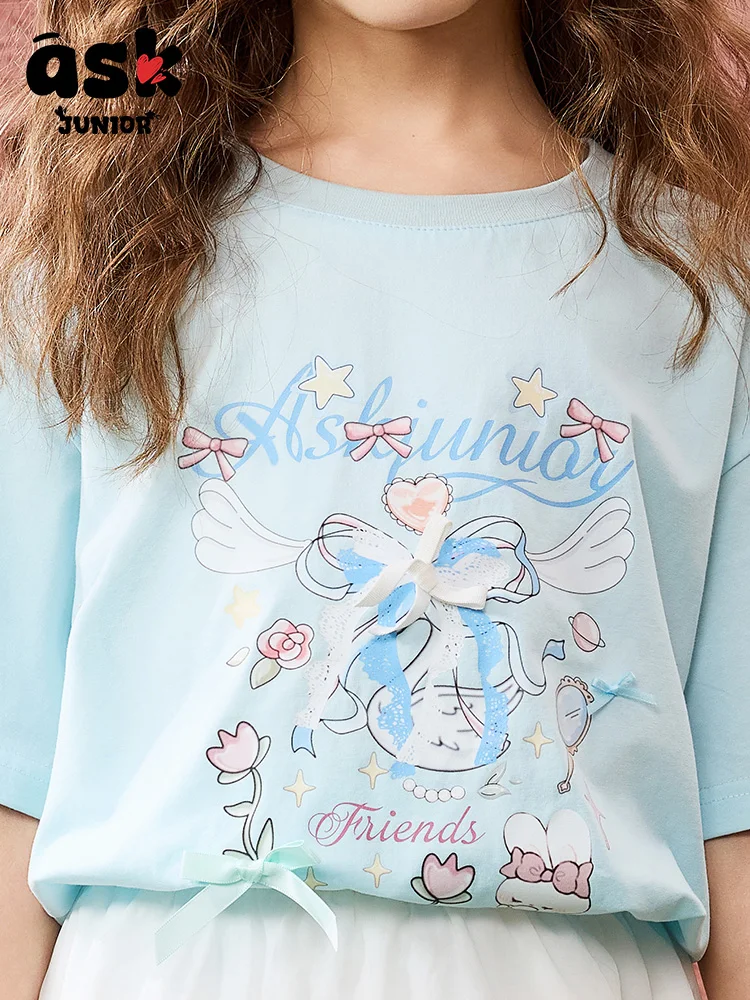 تي شيرت Tween Girls Summer Cool Breathable بألوان متباينة وتصميم قصير الأكمام #5