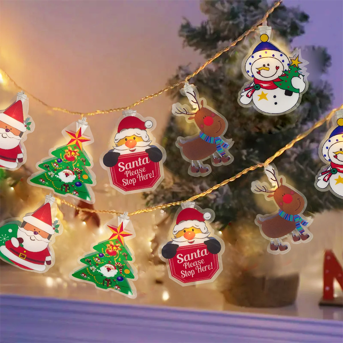 أضواء LED مع سانتا كلوز ، شجرة عيد الميلاد ، رجل الثلج ، مزيج الرنة ، مصباح معلق للعطلات ، 1: 10 ، 20