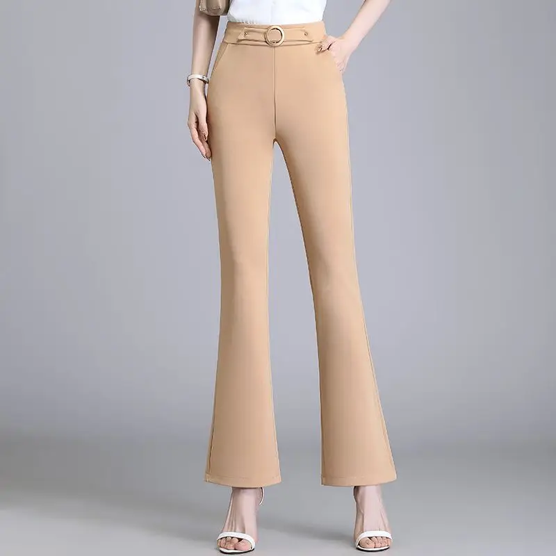 

Women's High-waisted 2024 Spring Summer New Patchwork Pocket Fashion Solid Color Slim Minimalist Office Lady Casual Flare Pants