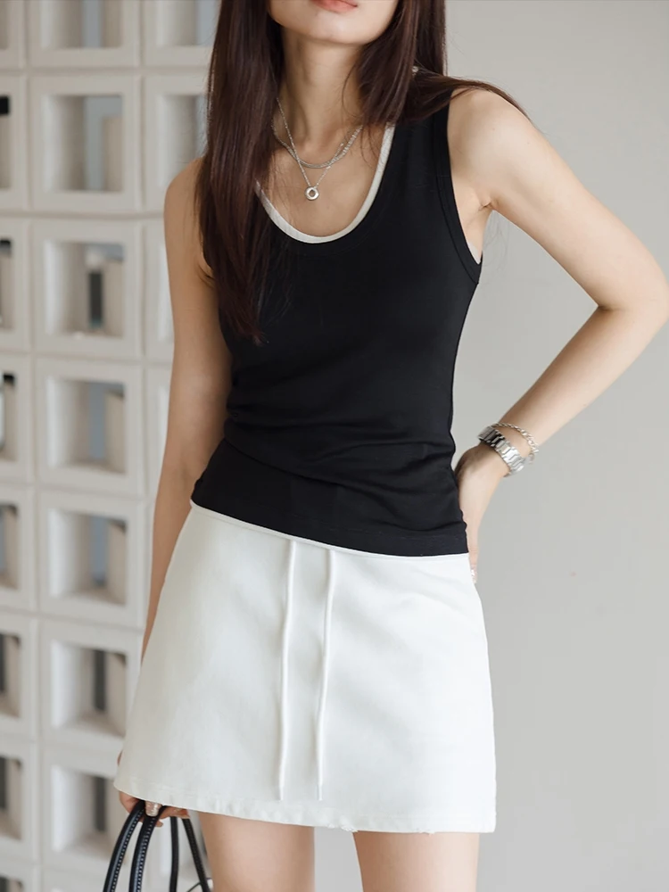 

Розовый шелково-шерстяной жилет на бретелях для женщин, летняя новинка, имитация двухслойного топа, удобный крой, однотонный, для повседневной носки