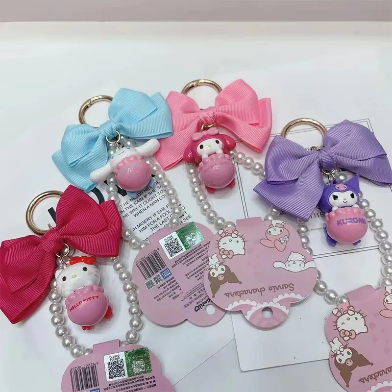 Genuine Sanrio Hello Kitty Keychain Cute Kuromi Cinnamoroll Bow Bag Pendant Pochacco My Melody Keyring Birthday Christmas Gift