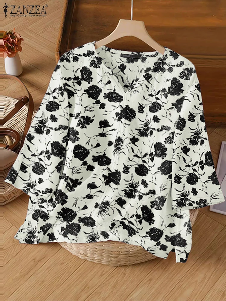 

ZANZEA/2020 летние Blusas Mujer с v-образным вырезом, легкие повседневные блузки с рукавами 3/4, женские винтажные туники с цветочным принтом, топы