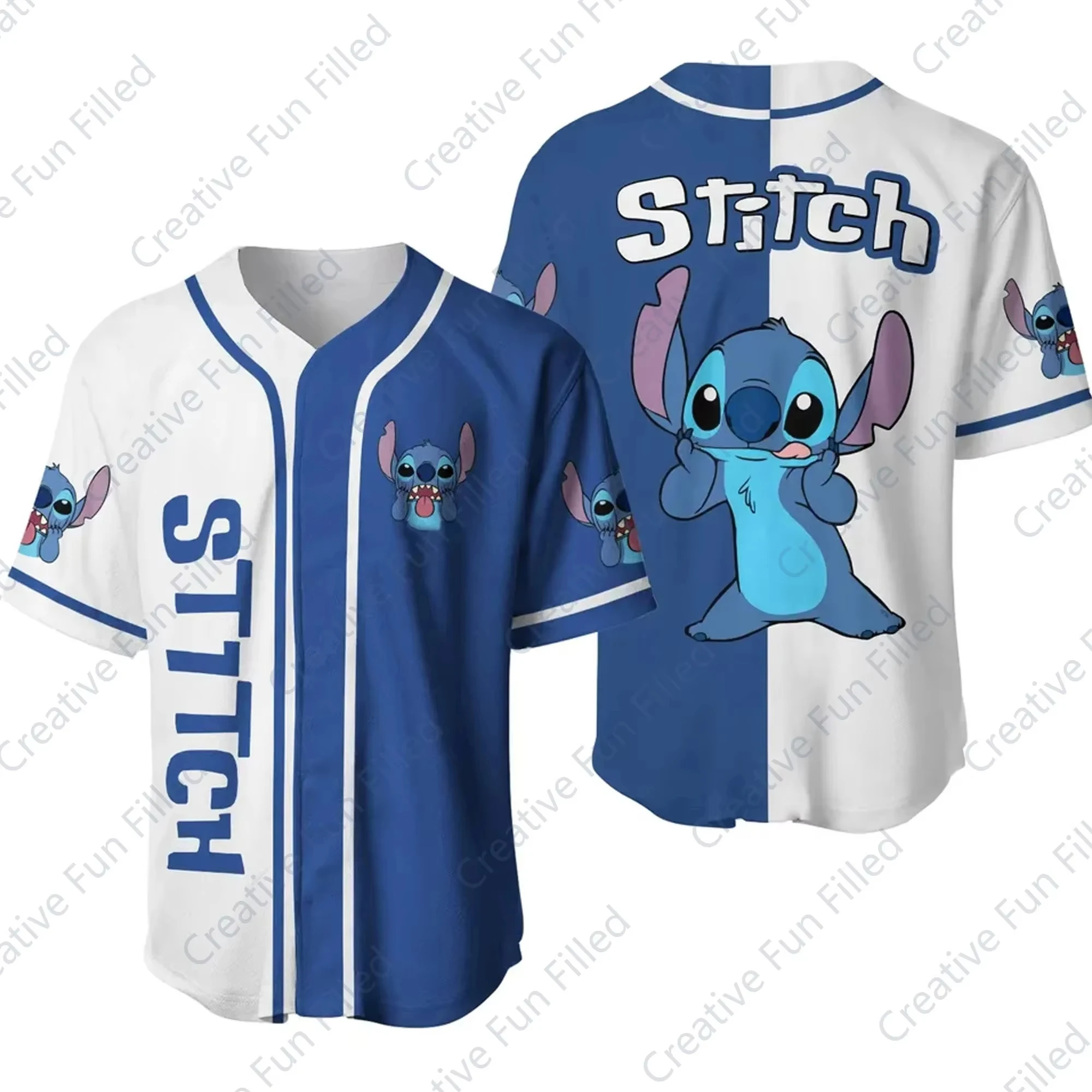 Disney new children's summer 3D printed retro shirt Stitch Angel jersey T-shirt men and women outdoor sports baseball jersey gif