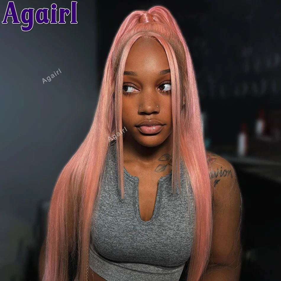 Light Pink 13x6 Lace Front Wig 200 Density Human Hair Wigs Transparent 13x4 Straight Lace Frontal Wig For Black Women PrePlucked