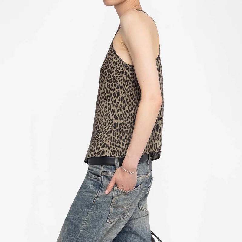 

Leopard Vest Women V-Neck Backless Tanks Casual Sleeveless Summer Tops Female Vests Loose Backless Pullovers Lady Top