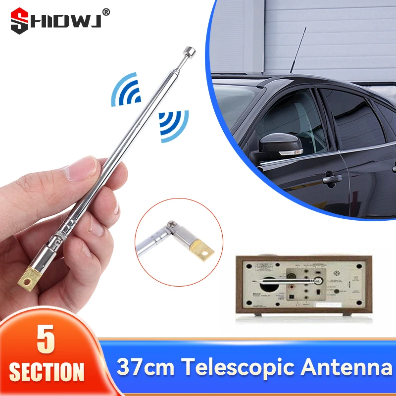 354mm 5 Sections Telescopic Stainless Steel AM FM Radio Universal Aerial Adapter HiFi Receiver Mini System Aerial Antenna